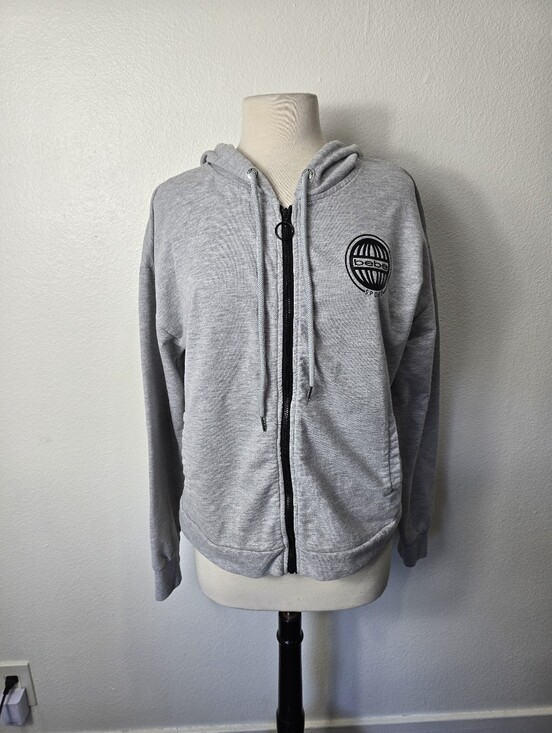 bebe Sweaters - Y2k.bebe Light Gray Full-Zip Hoodie with Logo